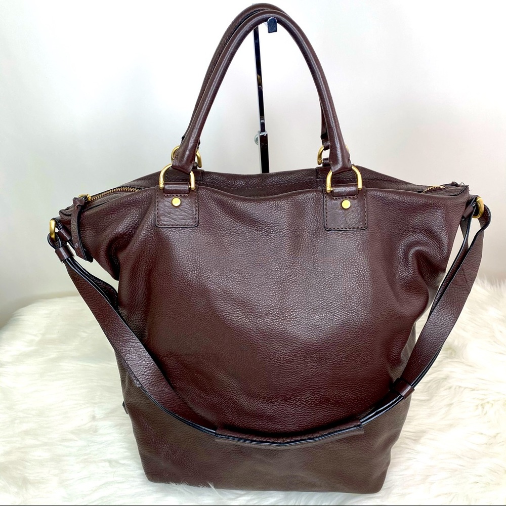 Diane Von Fostenburg Brown Pebbled Leather Drew Bucket Tote